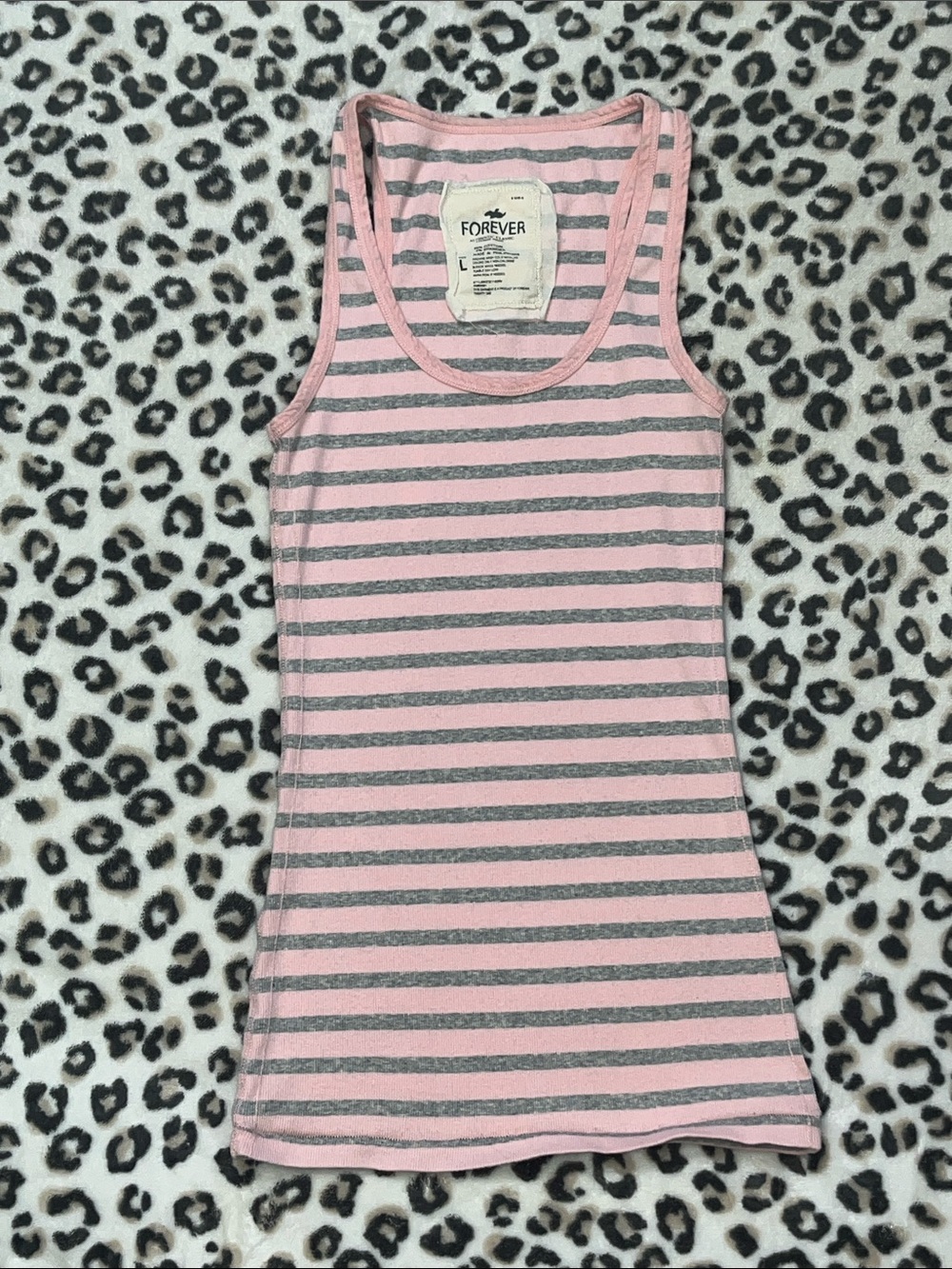Forever 21 Pink and Gray Striped Women’s Tank Top